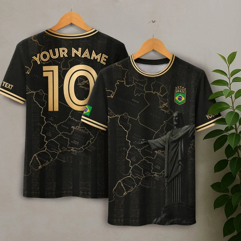 Brazilian Jerseys Pattern T-Shirt For Men Customized 3D Printed T Shirts Fashion Round Neck Casual Short Sleeve Loose Tees Tops