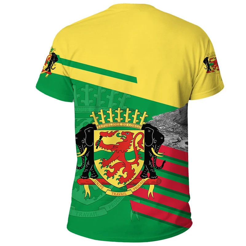 African Congo Coat Of Arms T-shirt For Men Kids Summer 3D Printed Loose T Shirt Casual Tops Sports Short Sleeved Round Neck Tees