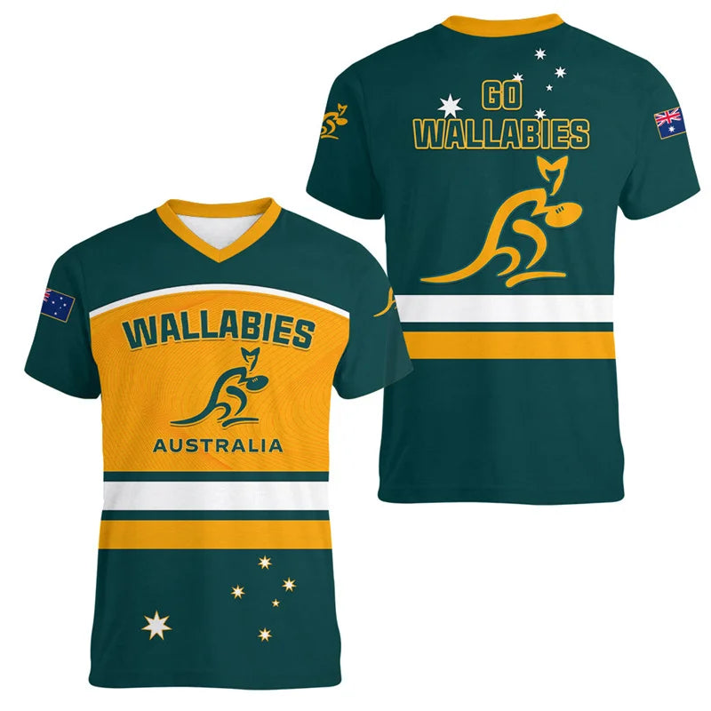 Australia Kangaroo 3D Printed T-Shirt Men Australia World Cup Jersey 2026 Style | Australia Soccer Jersey & Rugby Tee V-Neck Summer Top