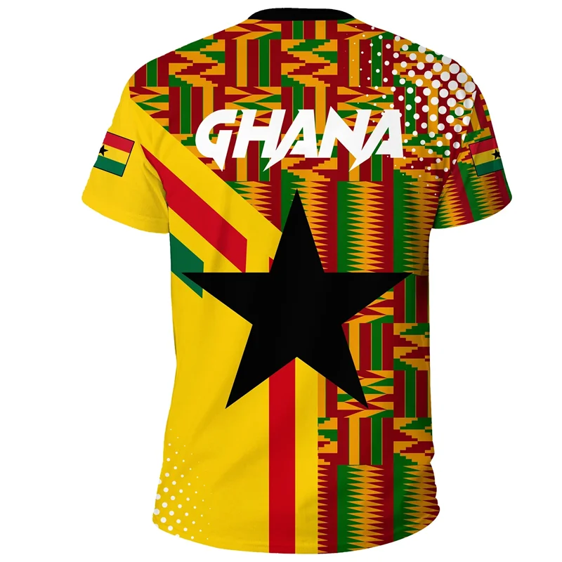 3D printed African Ghanaian flag and emblem pattern men's T-shirt, football team jersey, summer outdoor sports training top