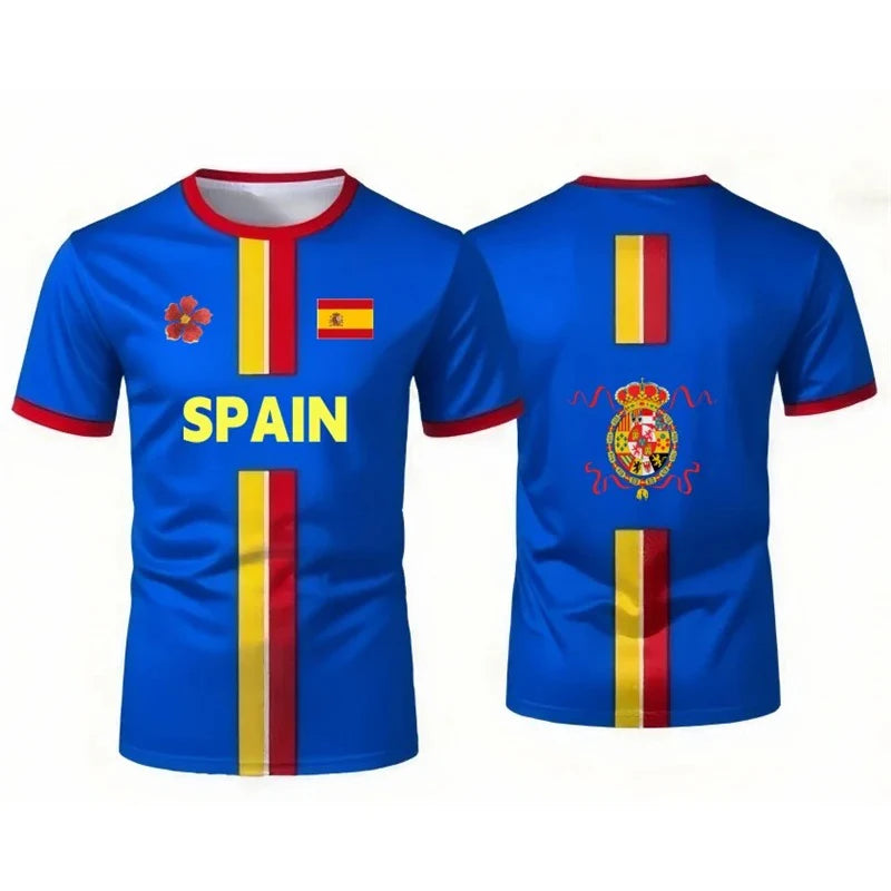 Spain Football Jerseys with Flag Graphics National Emblem T-Shirts Jerseys Smart Casual Wear Oversized T-Shirts Family Kids Tees