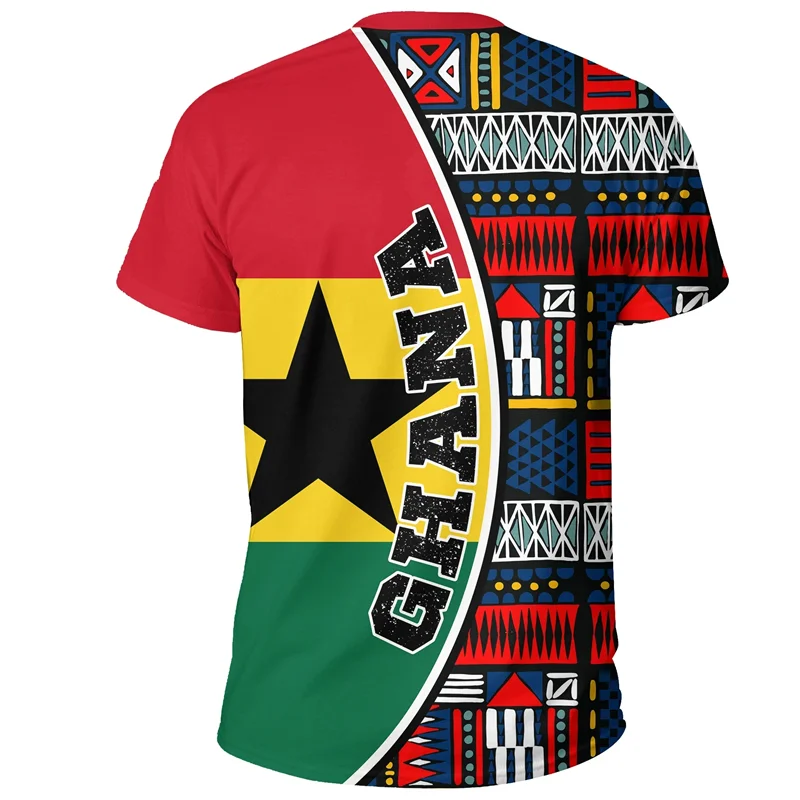 3D printed African Ghanaian flag and emblem pattern men's T-shirt, football team jersey, summer outdoor sports training top