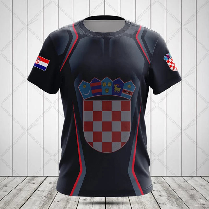 Croatia National Emblem Printing Cool Flag Fashion New Casual Men's And Women's Round Neck Short Sleeve Oversized Sports T-shirt