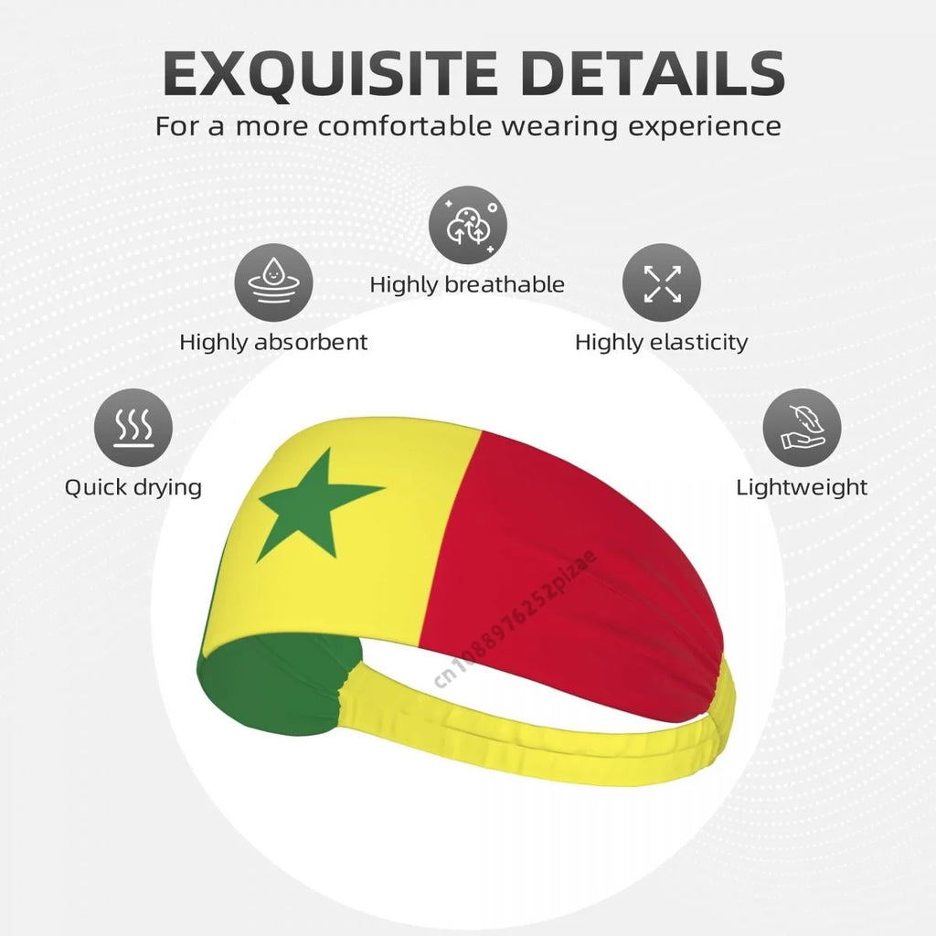Senegal Flag Men Women Bands Elastic Wide Headbands For Yoga Sports Fitness Exercise Tennis Running Gym Dance Athletic