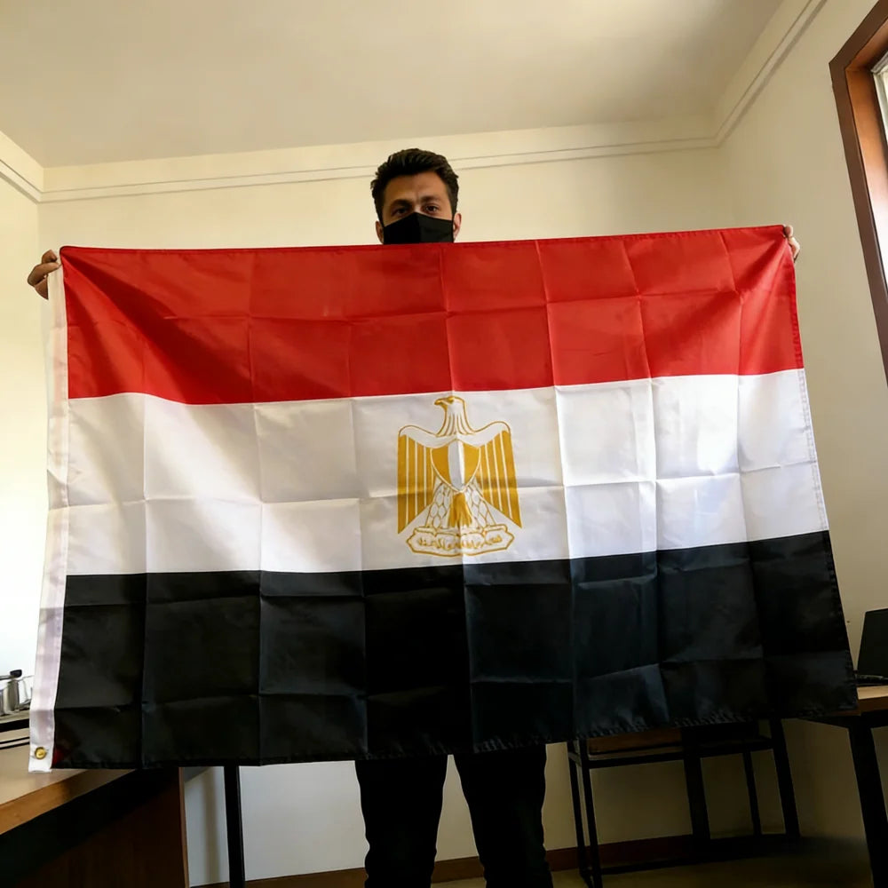 Egypt Flag 150x90cm Large 3x5 FT Egyptian National Flag with Eagle Emblem Polyester Double Stitched Outdoor Indoor Decoration