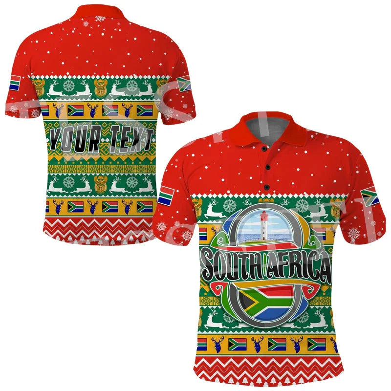 Custom Name Africa Country South Africa Flag Tattoo Retro Vintage 3DPrint Summer Casual Polo Shirts Short Sleeves Streetwear X3