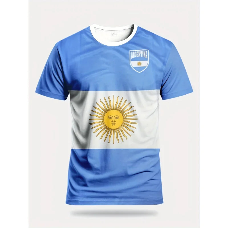 Argentina World Cup 2026 Football Jersey Unisex 3D Printed Oversized T-Shirt | National Emblem Casual Sports Tee