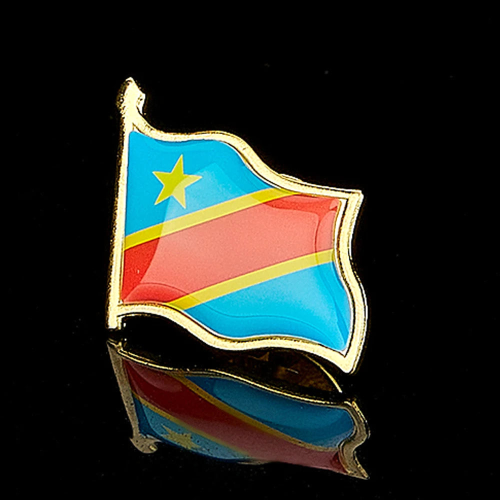 The Democratic Republic of the Congo Novelty Flag Pattern Gold Plated Brooch Multicolor Butterfly Clip Flag Lapel Pin