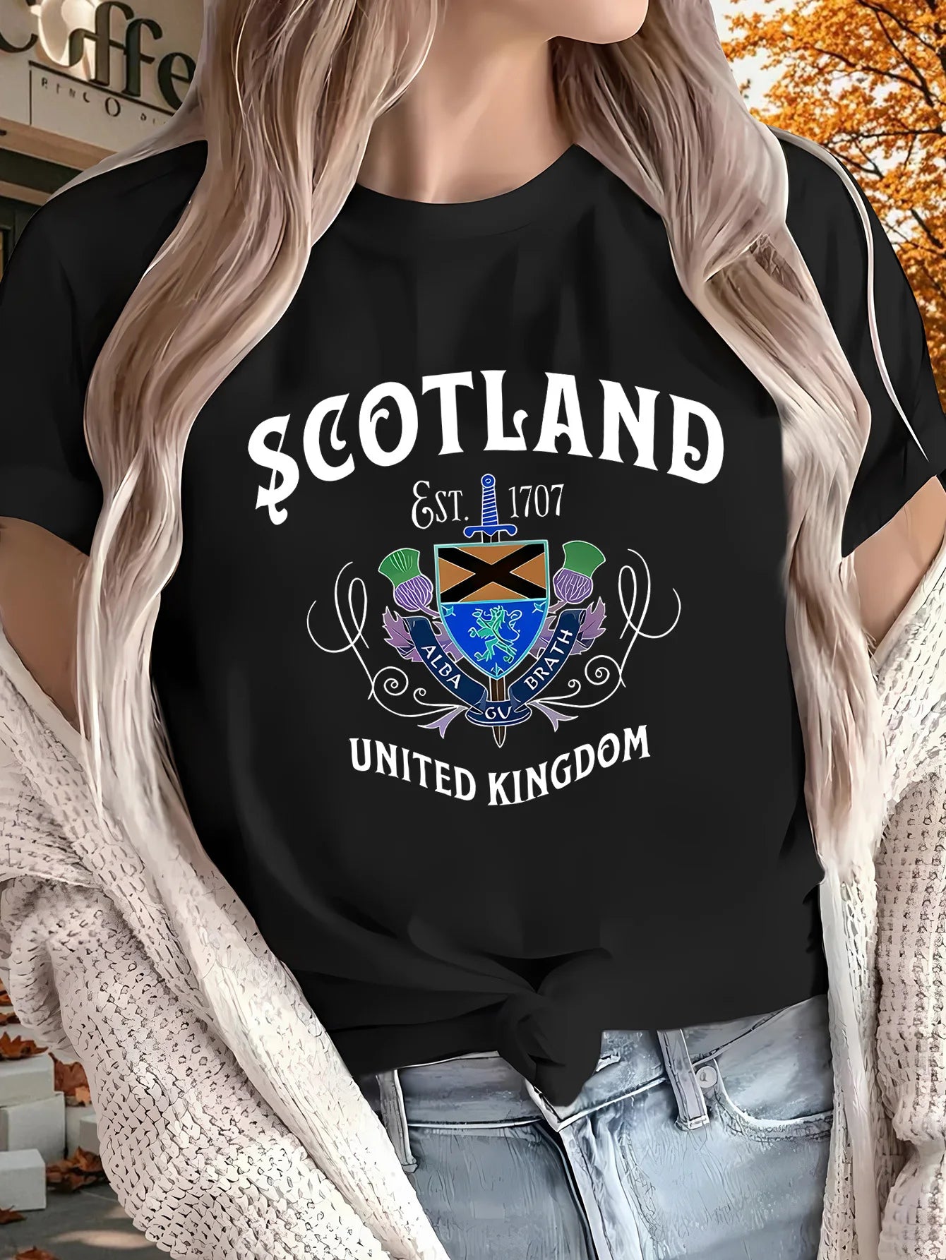 Women's Scotland 1707 United Kingdom Graphic T-Shirt Pure, Short Sleeve All-Season Casual & Sporty Top with National Emblem