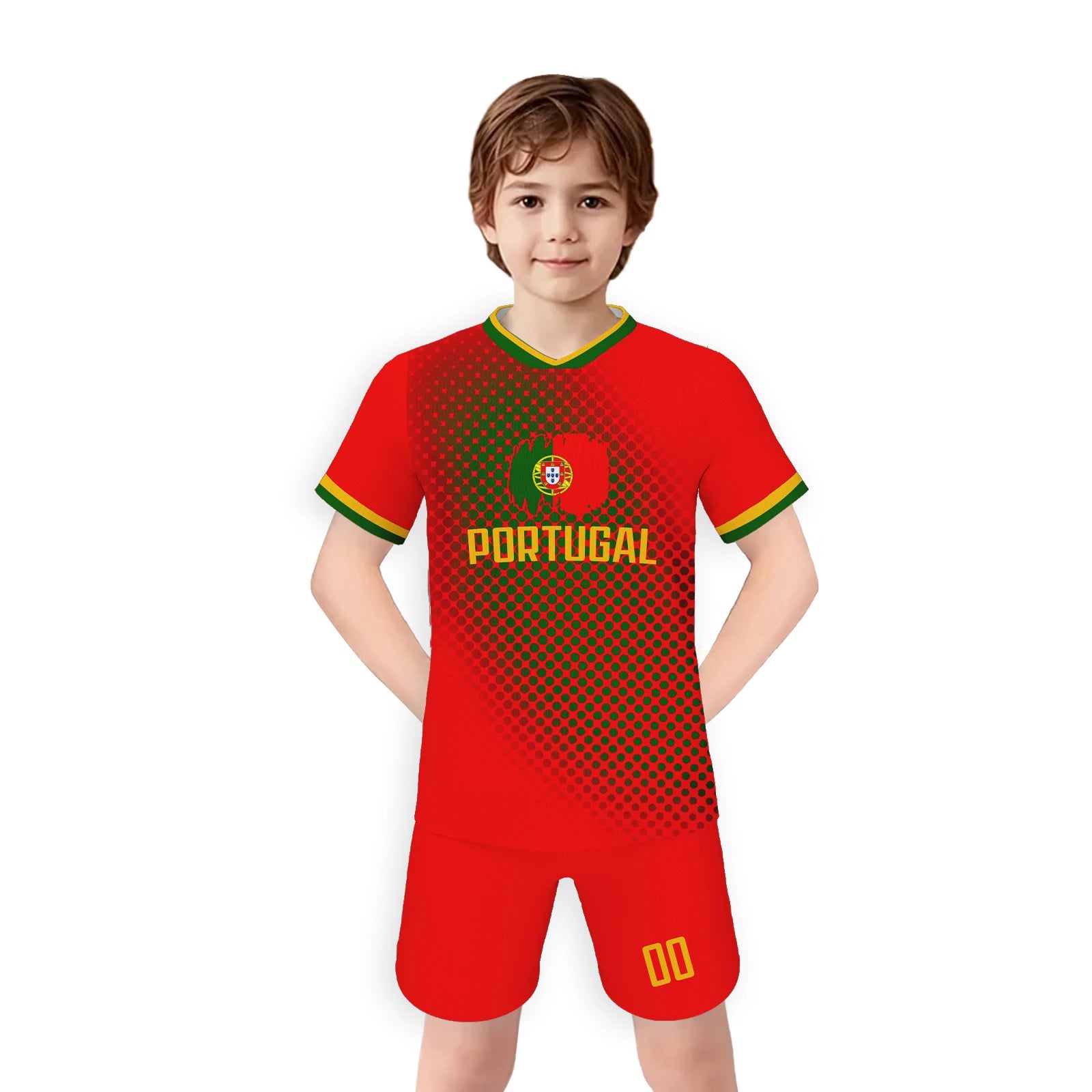 Portugal Custom Soccer Jersey Shorts Kit National Team Kids Football Shirt Personalized Name Number Uniform for Boys Girls Fans
