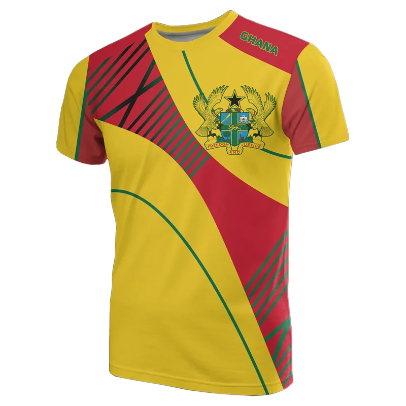 3D printed African Ghanaian flag and emblem pattern men's T-shirt, football team jersey, summer outdoor sports training top
