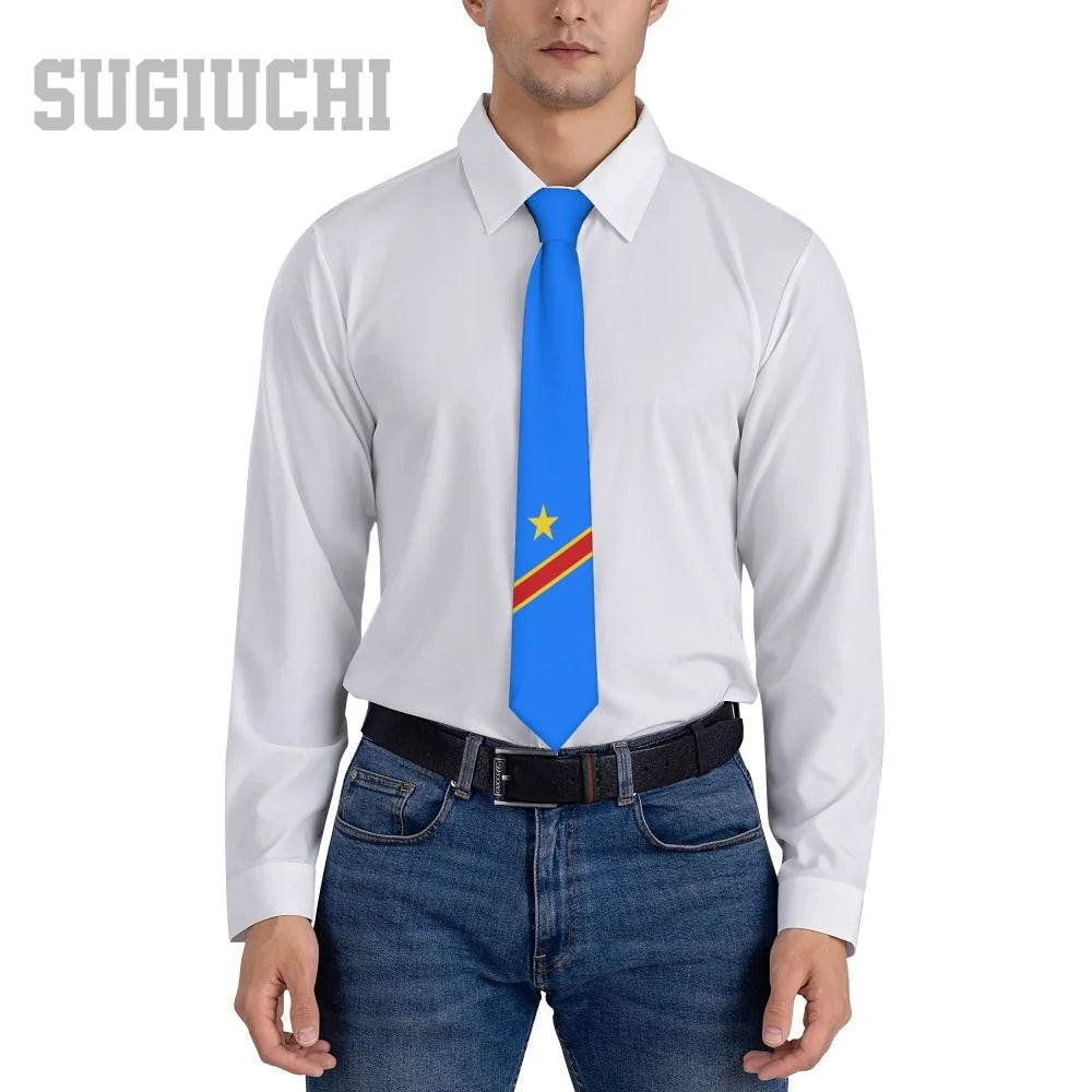 Democratic Republic Of Congo Flag Emblem Men Women Neck Ties Casual Plaid Tie Suits Slim Wedding Party Business Necktie Gravatas