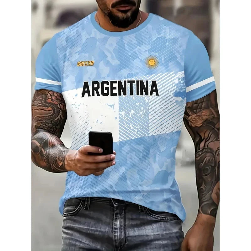 Argentina World Cup 2026 Football Jersey Unisex 3D Printed Oversized T-Shirt | National Emblem Casual Sports Tee
