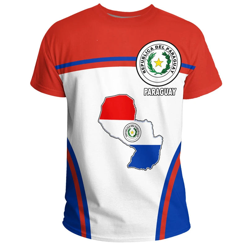 Paraguay Flag 3D Printing Sports T-shirt Summer Outdoor Casual Paraguayan National Emblem Graphic Tee Shirts Men Clothing 2024