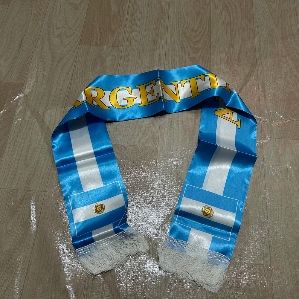 Argentina Satin Football Scarf – Double-Sided Printed Flag Banner 14×135cm | 2026 World Cup Fan Supporter Shawl