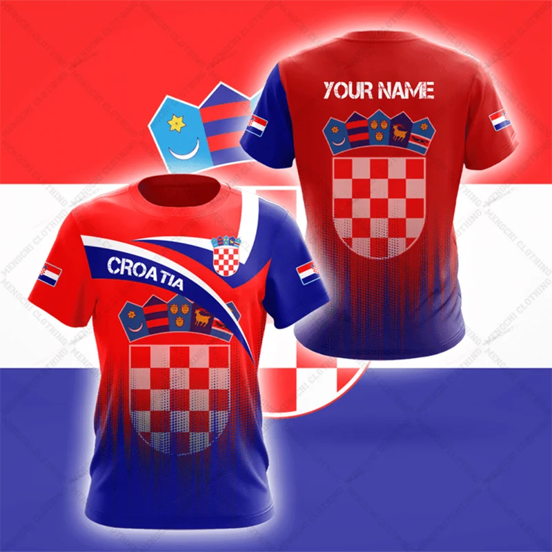 Croatia National Emblem Printing Cool Flag Fashion New Casual Men's And Women's Round Neck Short Sleeve Oversized Sports T-shirt