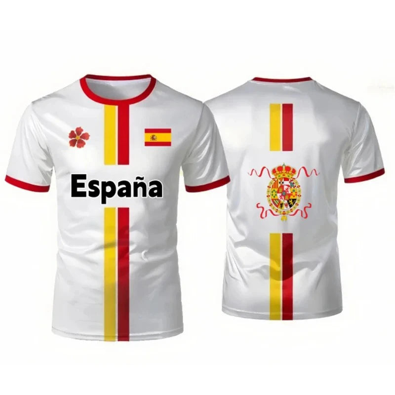 Spain Football Jerseys with Flag Graphics National Emblem T-Shirts Jerseys Smart Casual Wear Oversized T-Shirts Family Kids Tees