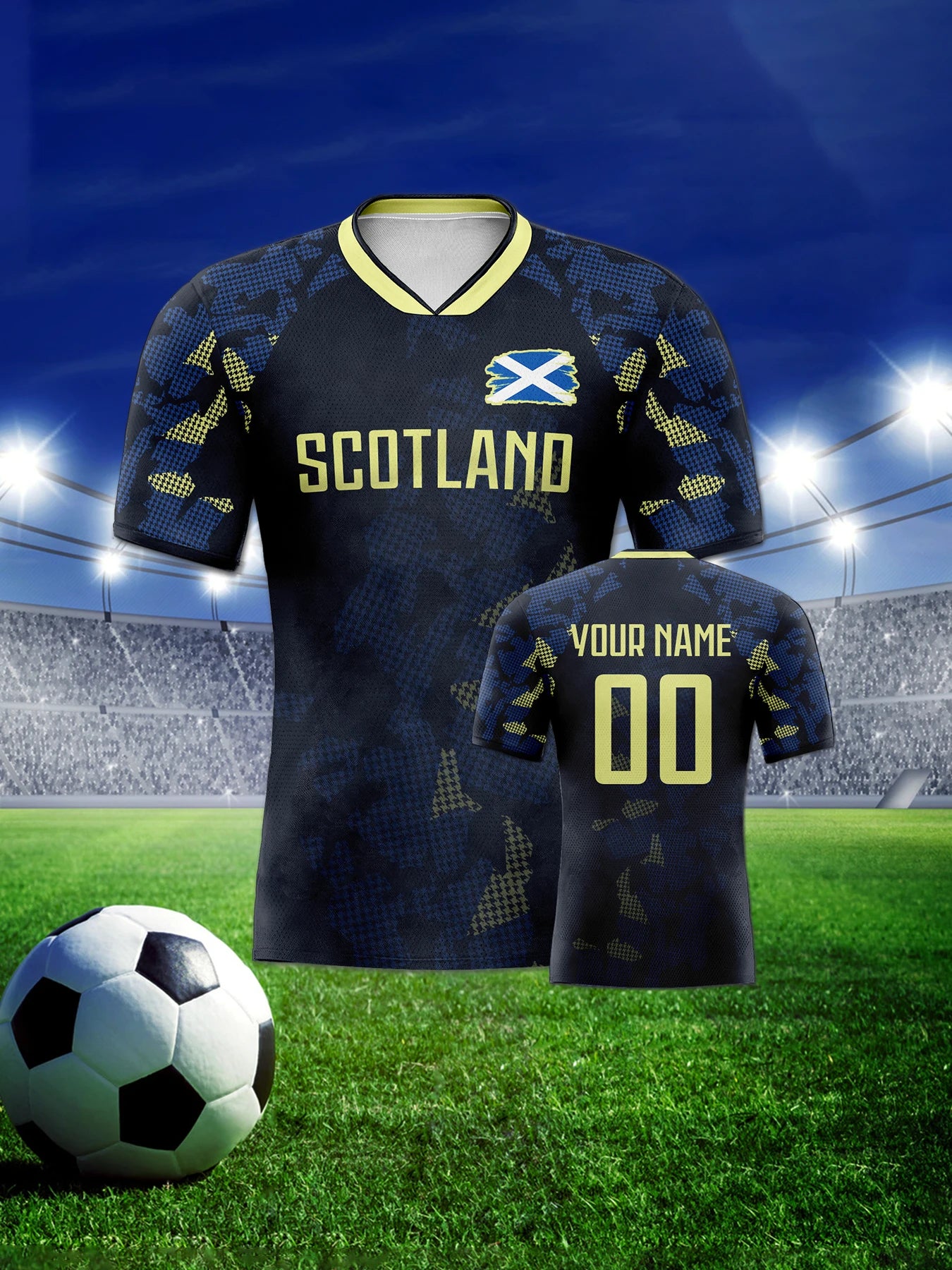 Custom Scotland Soccer Jersey Personalized Name Number, National Team Football Shirt V-Neck Flag Design for Men Youth Women