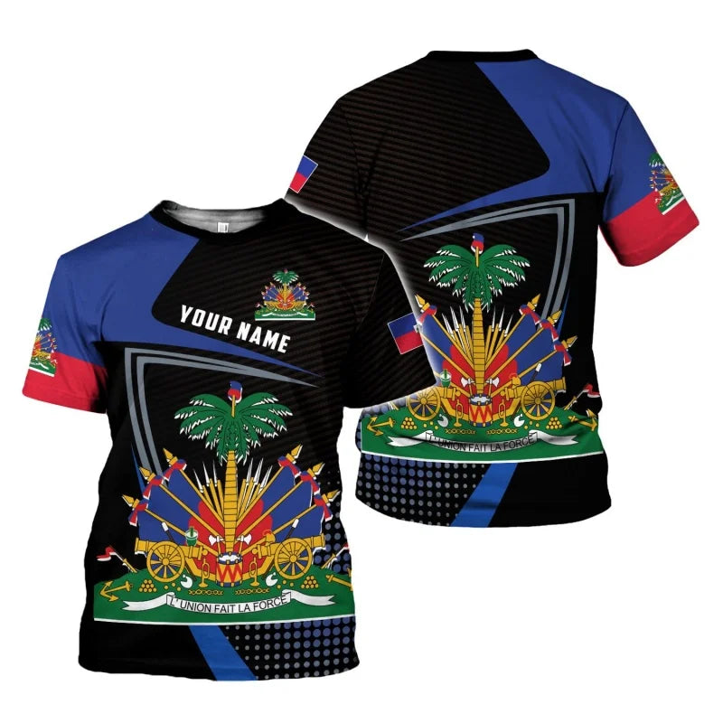 Haiti Flag Pattern T-Shirt For Men Customized Name 3D Printed Tees Summer Casual Loose T Shirts Round Neck Tops Short Sleeves