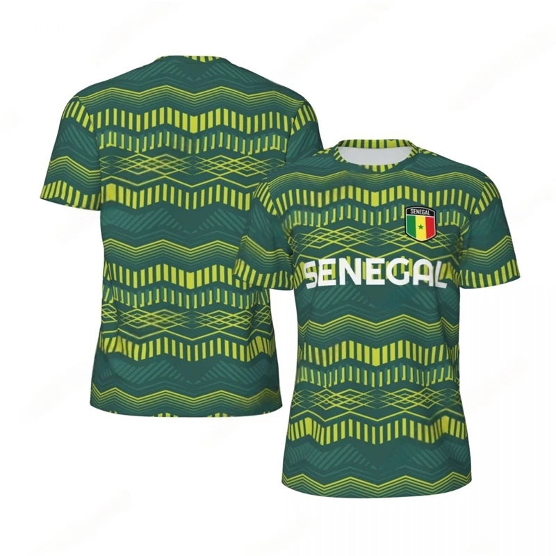 Fashion Senegal Flag Graphic Football T Shirts For Men Trend 3D National Emblem Printed Sports T-shirts Loose Breathable Tees