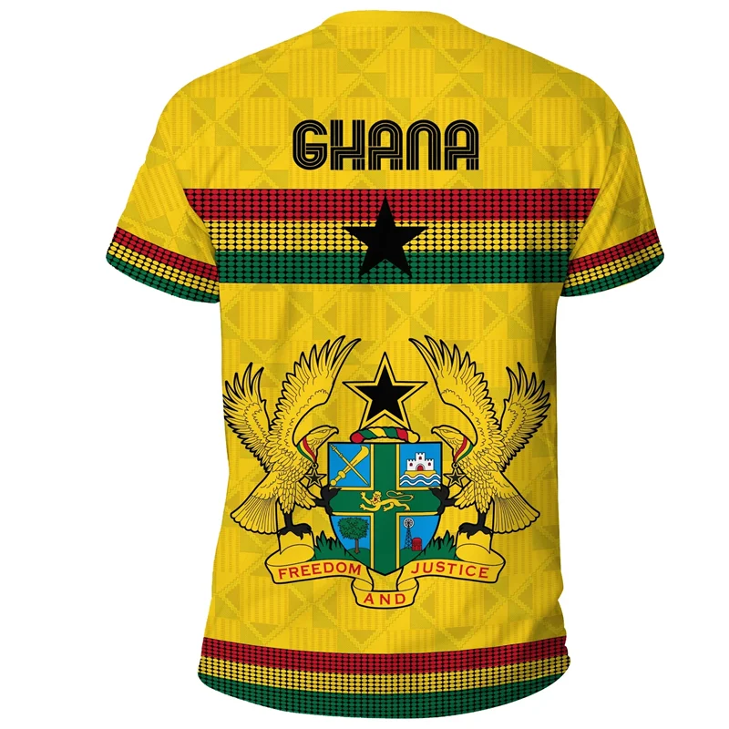 3D printed African Ghanaian flag and emblem pattern men's T-shirt, football team jersey, summer outdoor sports training top