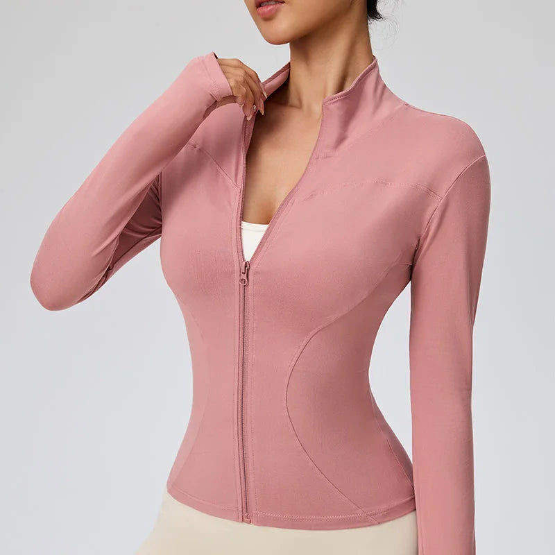 Women’s Sports Jacket Long Sleeve Quick Dry Gym Jacket Fitness Workout Running Training Zip Up Sportswear Coat