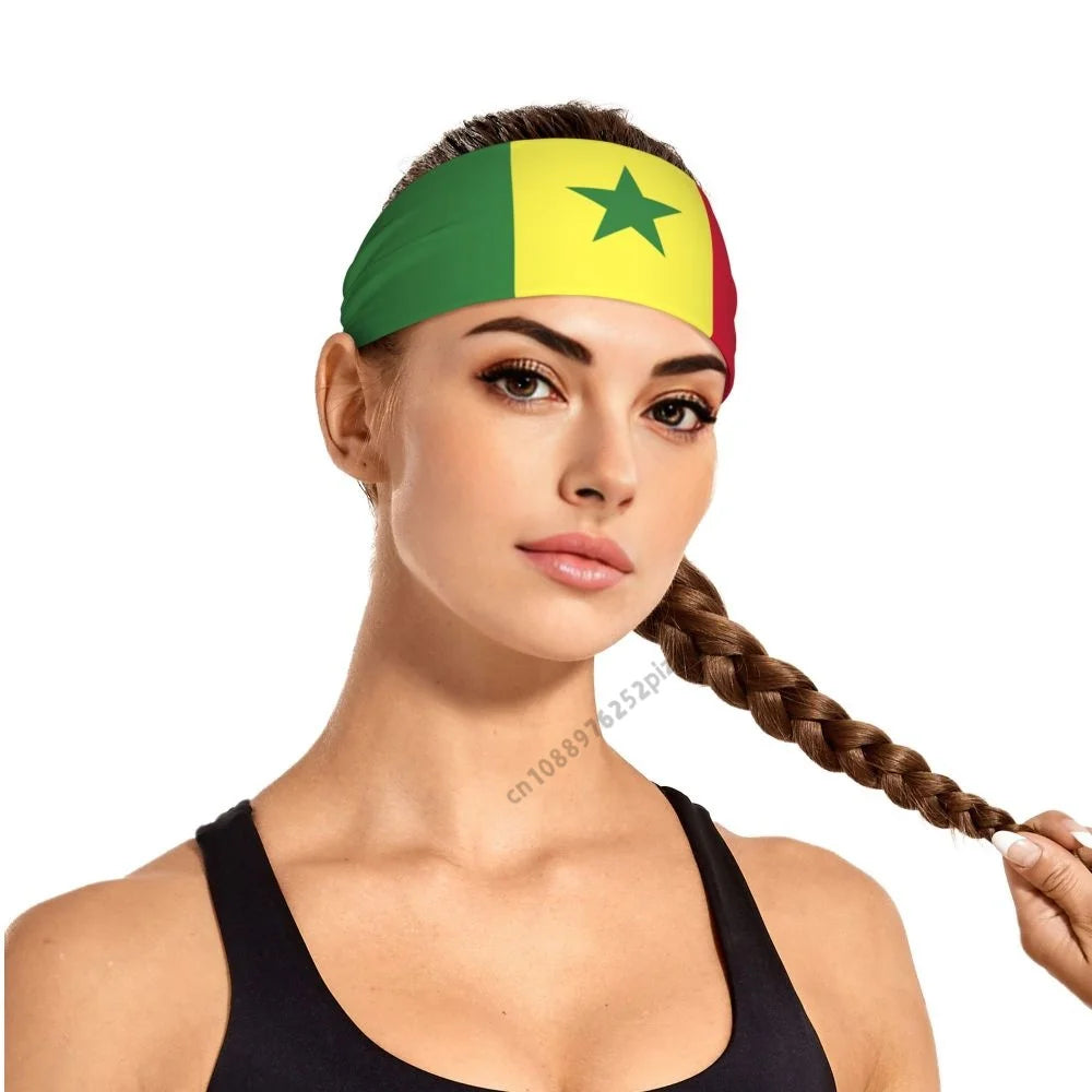 Senegal Flag Men Women Bands Elastic Wide Headbands For Yoga Sports Fitness Exercise Tennis Running Gym Dance Athletic