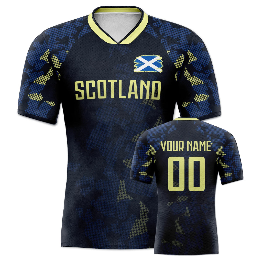 Custom Scotland Soccer Jersey Personalized Name Number, National Team Football Shirt V-Neck Flag Design for Men Youth Women