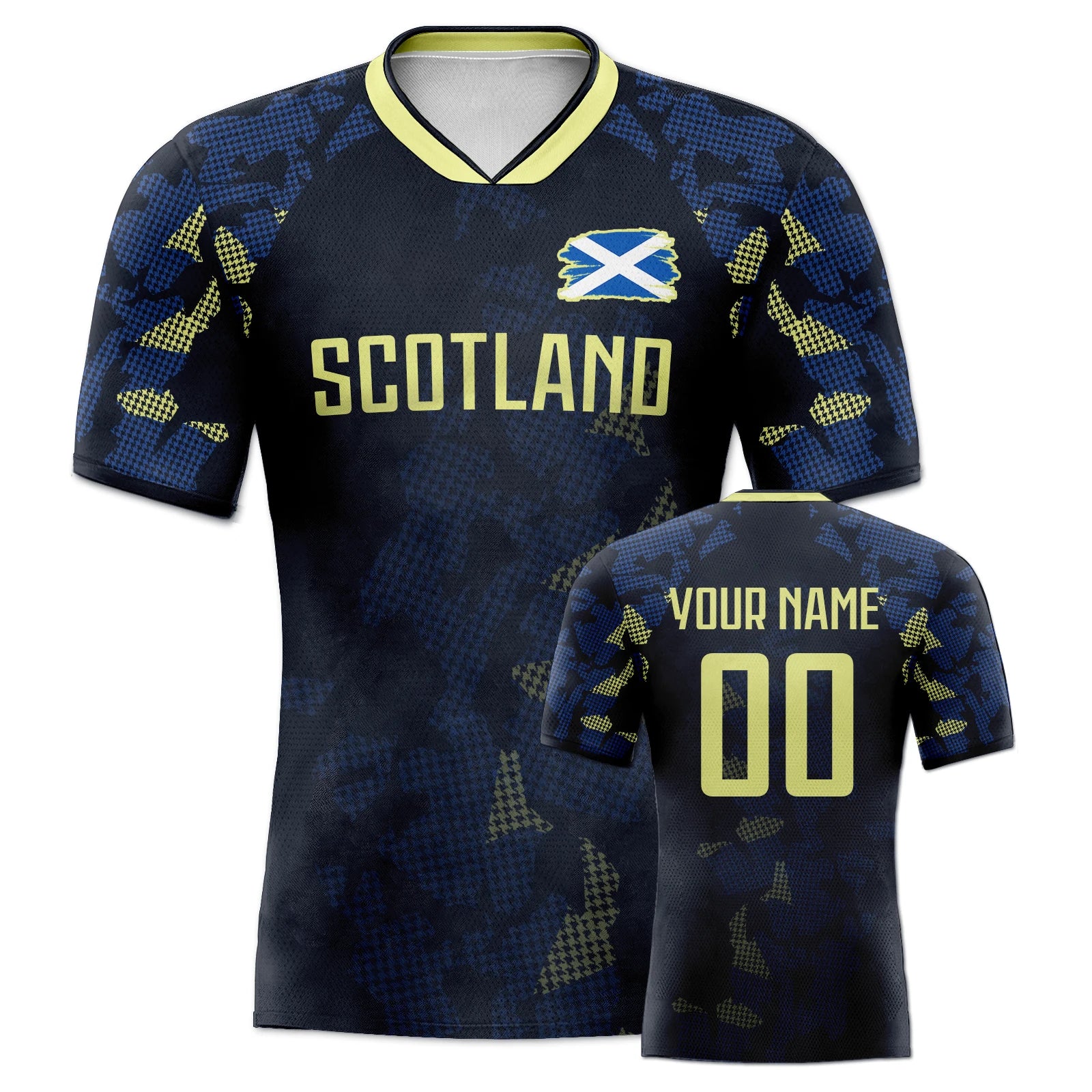 Custom Scotland Soccer Jersey Personalized Name Number, National Team Football Shirt V-Neck Flag Design for Men Youth Women