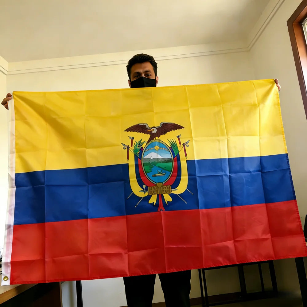 Ecuador Flag 150x90cm 3x5 FT Ecuadorian National Flag with Coat of Arms Polyester Double Stitched Outdoor Indoor Decoration