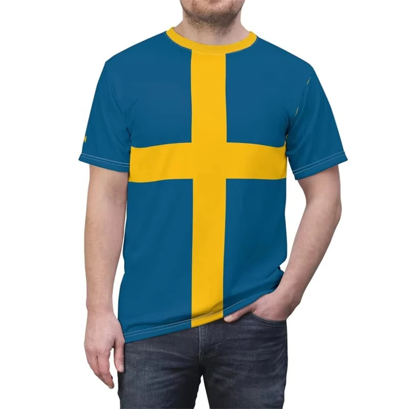 Sweden Football Team T-shirt For Men Sweden Flag National Emblem Jersey T-Shirt Summer Trendy Novel Men's Tees wetsuit beachwear