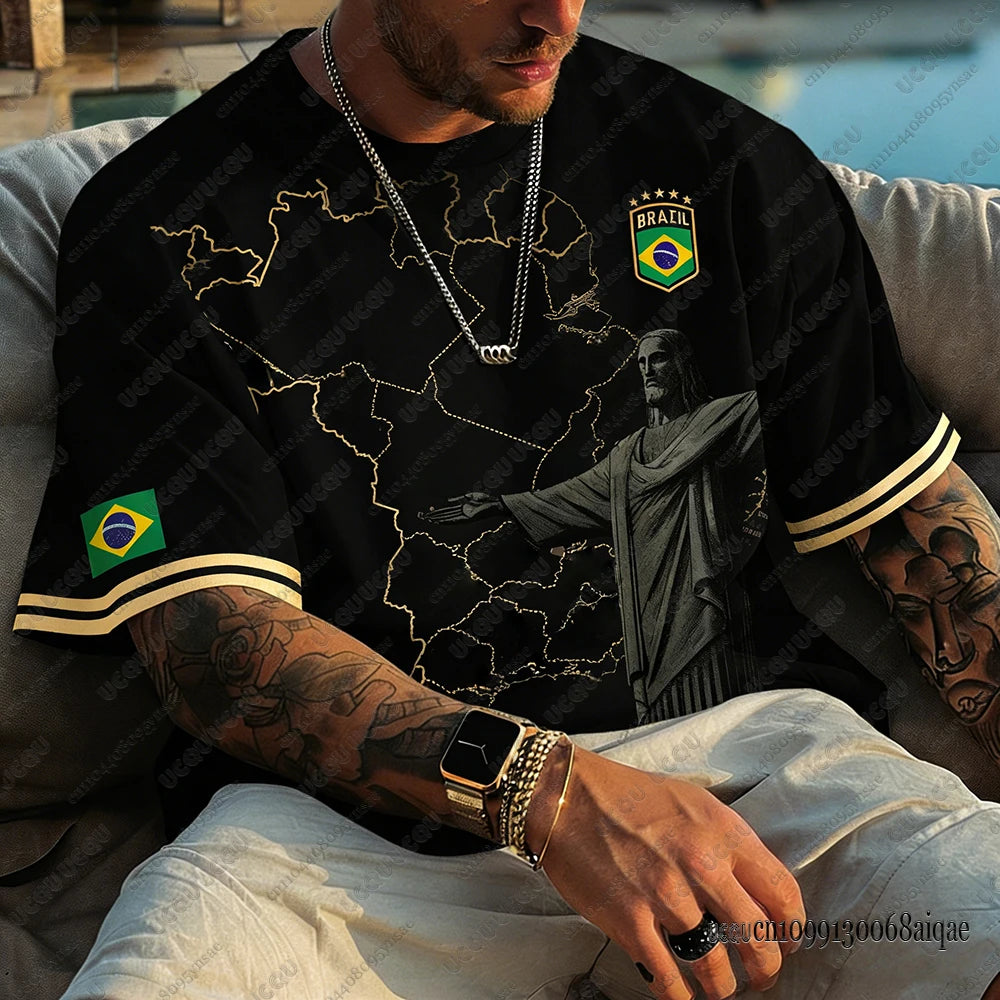 Summer New Brazil Football Jerseys For Men Classic God Brazil Short Sleeve Tees Casual O-neck Sports Tshirts Man Clothing