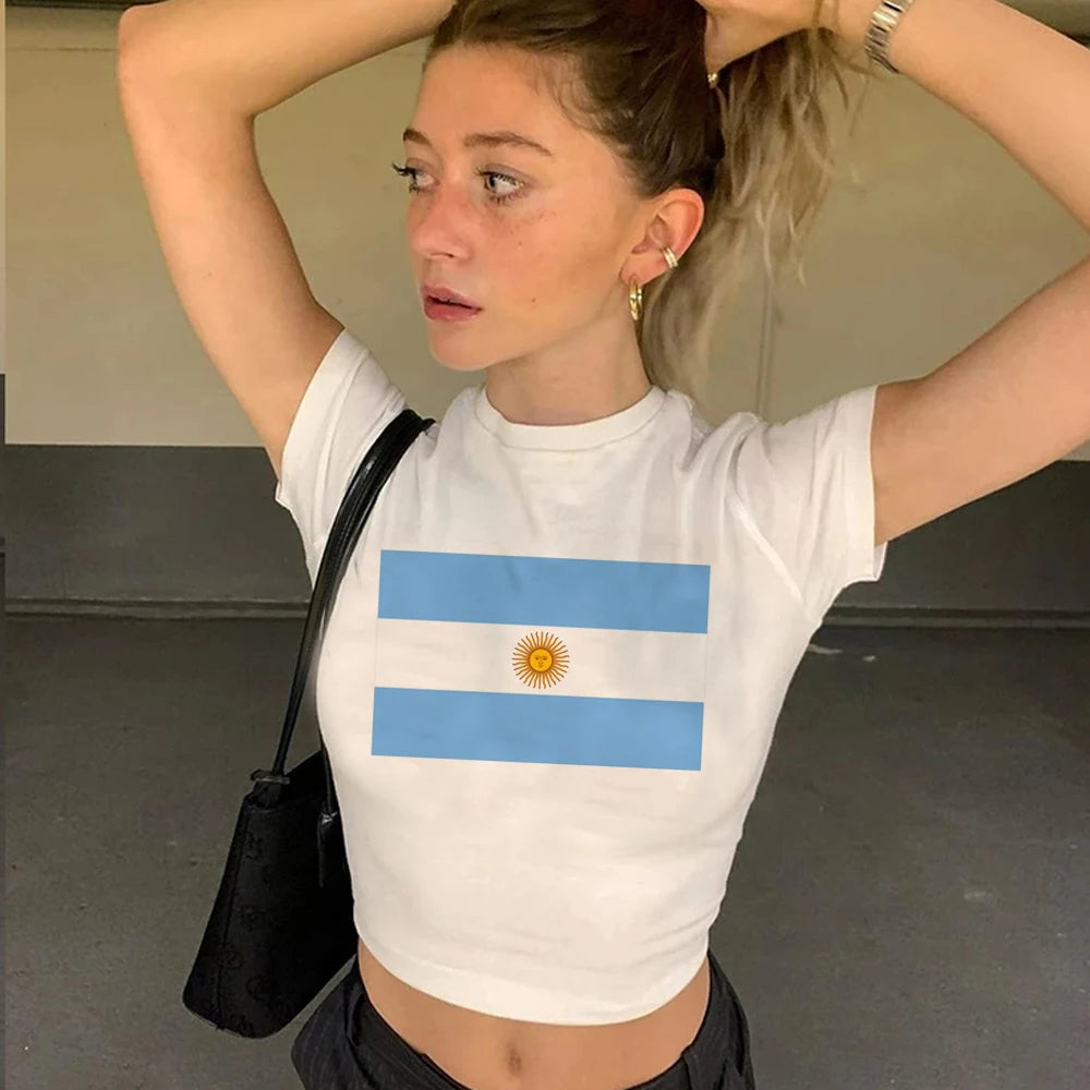 Argentina Y2K Crop Top T-Shirt – Women Kawaii Grunge Streetwear Tee | Punk Gothic Casual Cropped Summer Top