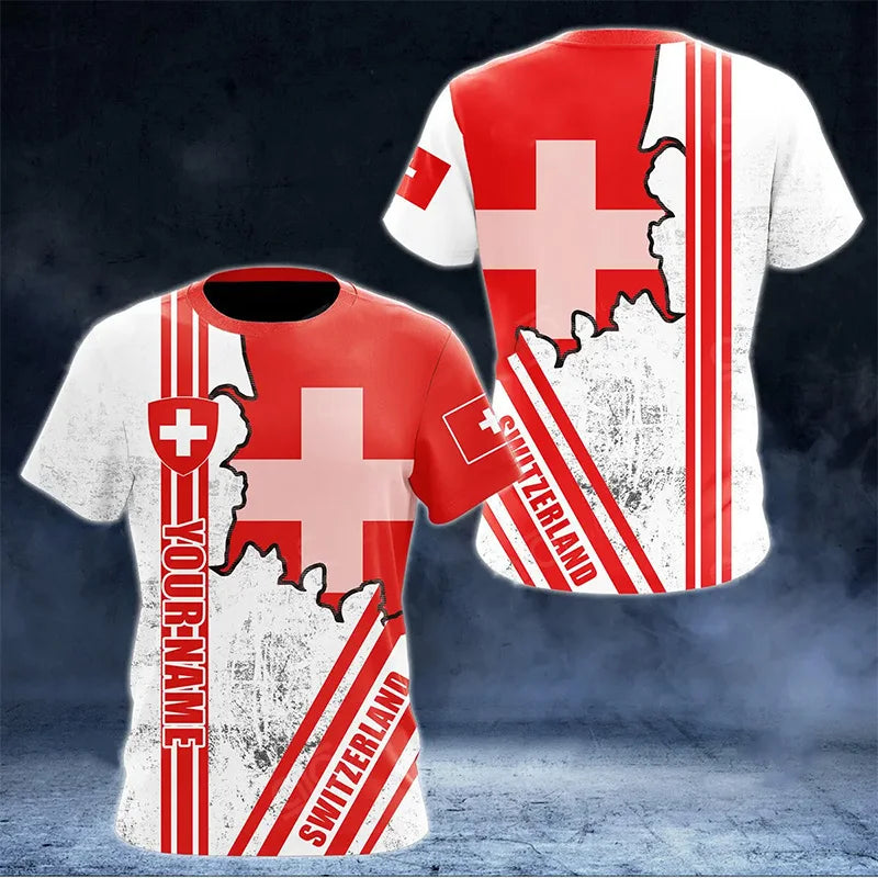 Swiss Flag-themed Original Design Men's T-shirt, 3D Quick-drying and Breathable Outdoor Training Football Jersey T-shirt