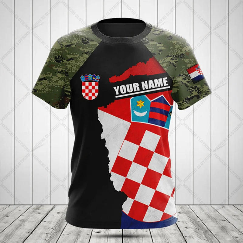 Croatia National Emblem Printing Cool Flag Fashion New Casual Men's And Women's Round Neck Short Sleeve Oversized Sports T-shirt