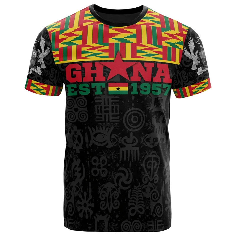Camiseta masculina com estampa da bandeira e emblema de Gana africana, camiseta de time de futebol, camiseta de treino esportivo de verão ao ar livre