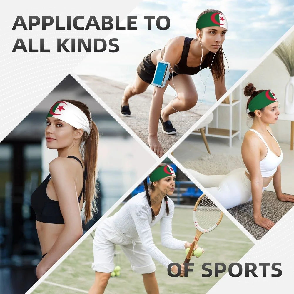 Algeria Flag Sports Headband – Wide Elastic Hair Band for Men & Women | Yoga, Running, Fitness & Gym