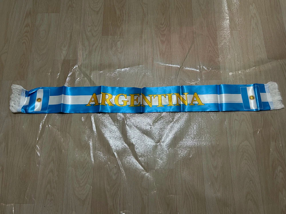 Argentina Satin Football Scarf – Double-Sided Printed Flag Banner 14×135cm | 2026 World Cup Fan Supporter Shawl