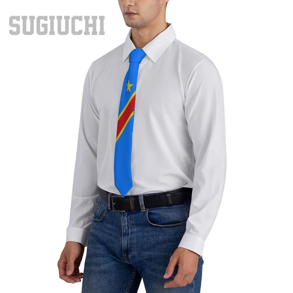 Democratic Republic Of Congo Flag Emblem Men Women Neck Ties Casual Plaid Tie Suits Slim Wedding Party Business Necktie Gravatas