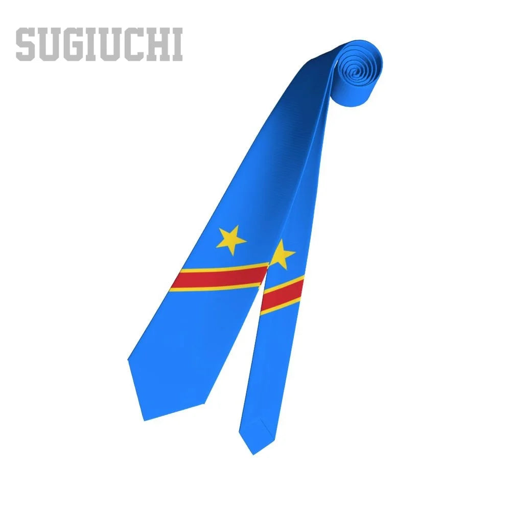Democratic Republic Of Congo Flag Emblem Men Women Neck Ties Casual Plaid Tie Suits Slim Wedding Party Business Necktie Gravatas