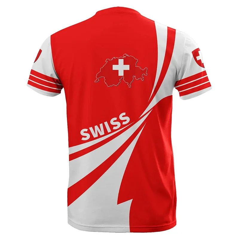 Camiseta Masculina com Design Original com Tema da Bandeira Suíça, Camisa de Futebol de Treino ao Ar Livre 3D de Secagem Rápida e Respirável