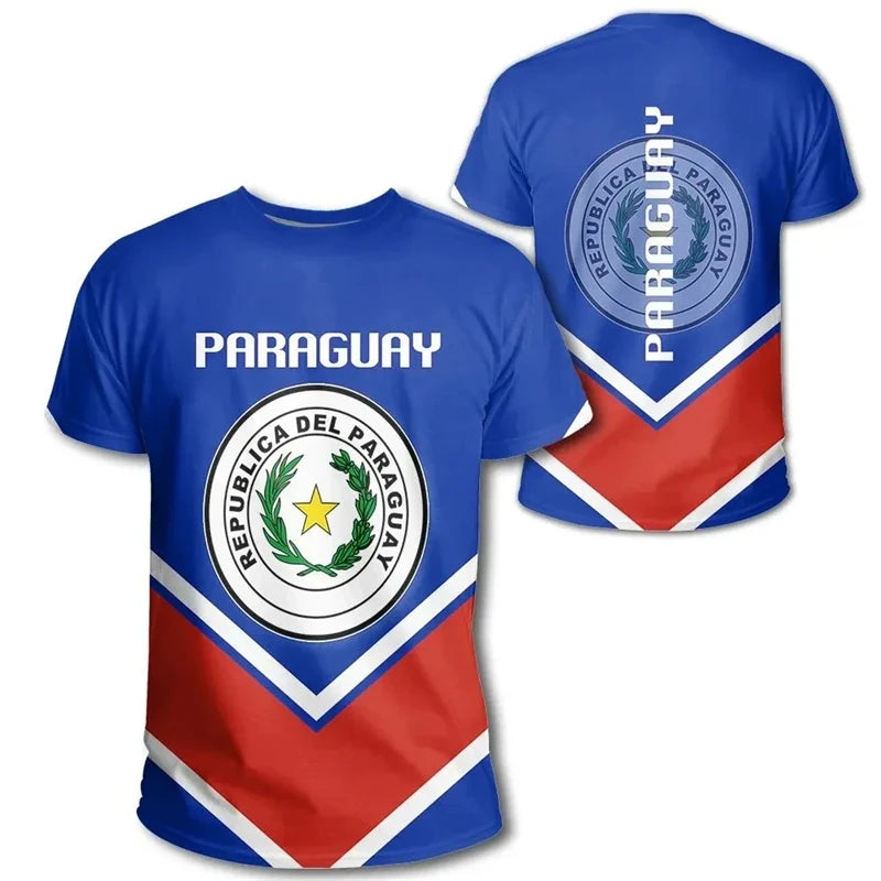 Paraguay Flag 3D Printing Sports T-shirt Summer Outdoor Casual Paraguayan National Emblem Graphic Tee Shirts Men Clothing 2024