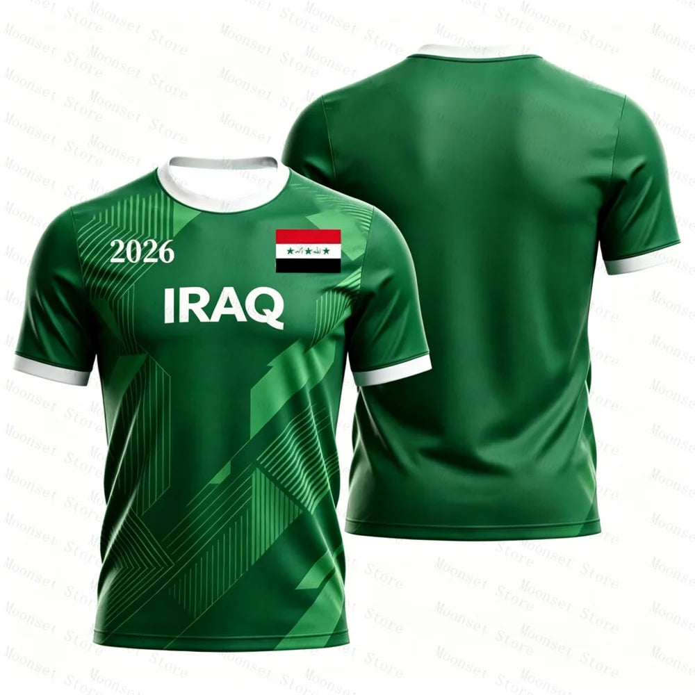2026 Iraq Flag Print Men's T-Shirt Green Football Tops Jersey Casual Short Sleeve Tee Shirt Sports Fans Daily Wear Kids Tshirt