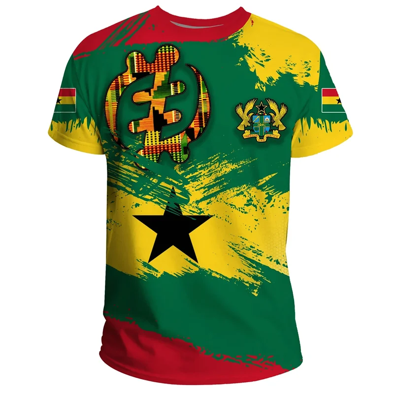 Camiseta masculina com estampa da bandeira e emblema de Gana africana, camiseta de time de futebol, camiseta de treino esportivo de verão ao ar livre