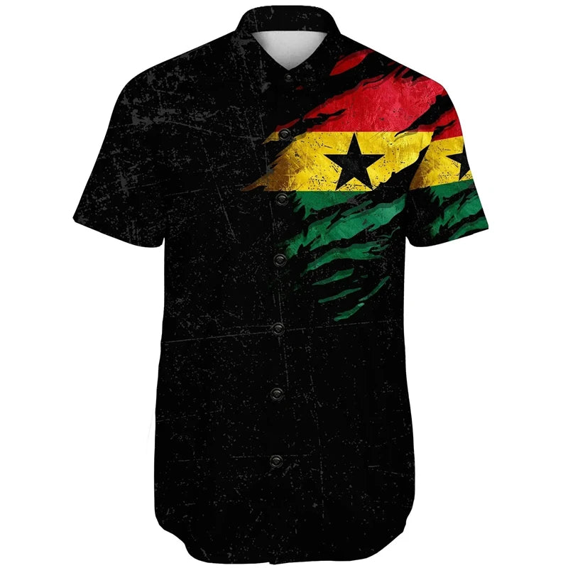 Ghana Flag Map 3D Printed Short Sleeve Shirts For Men Clothes GHA National Emblem Beach Shirts National Emblem Blouses Male Tops