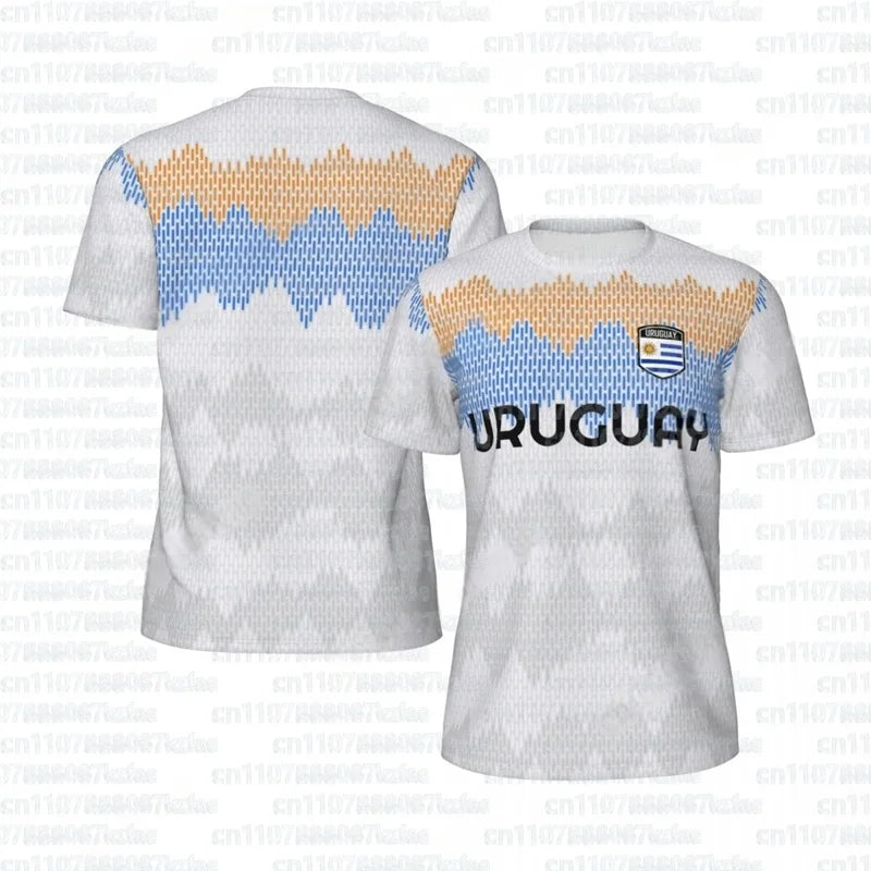 Fashion Uruguay Flag Graphic Football T Shirts Summer Trend 3D National Emblem Printed T-shirts Casual Oversized Sports Kids