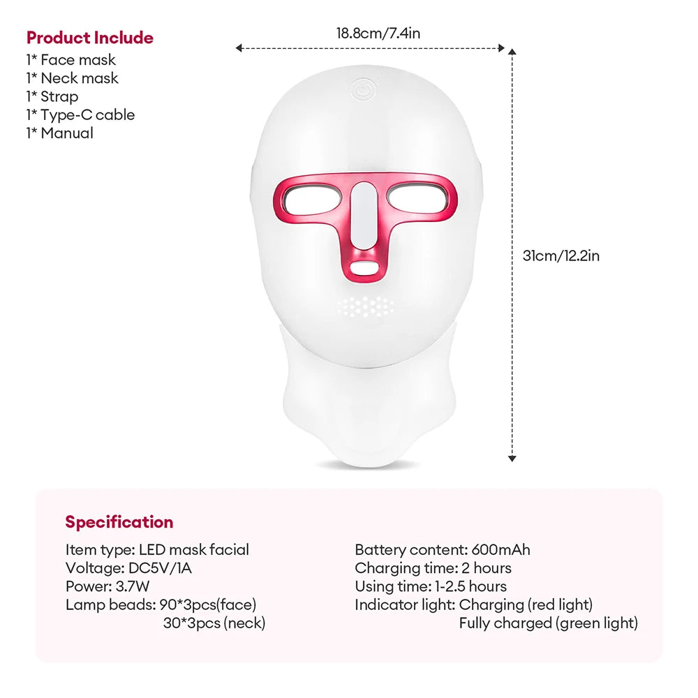 LED Face and Neck Mask – Red Light Therapy Face Mask for Skin Rejuvenation & Glow