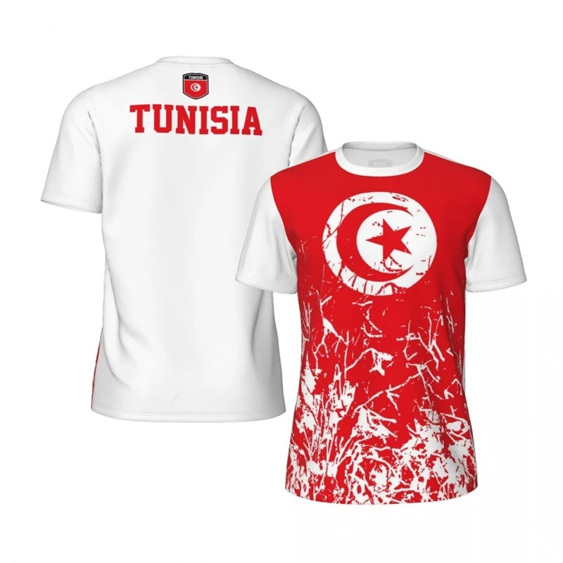 Tunisia Flag Football T Shirts For Men Fashion Summer National Emblem 3D Printed Jersey Casual Quick Dry Breathable Tees Tops