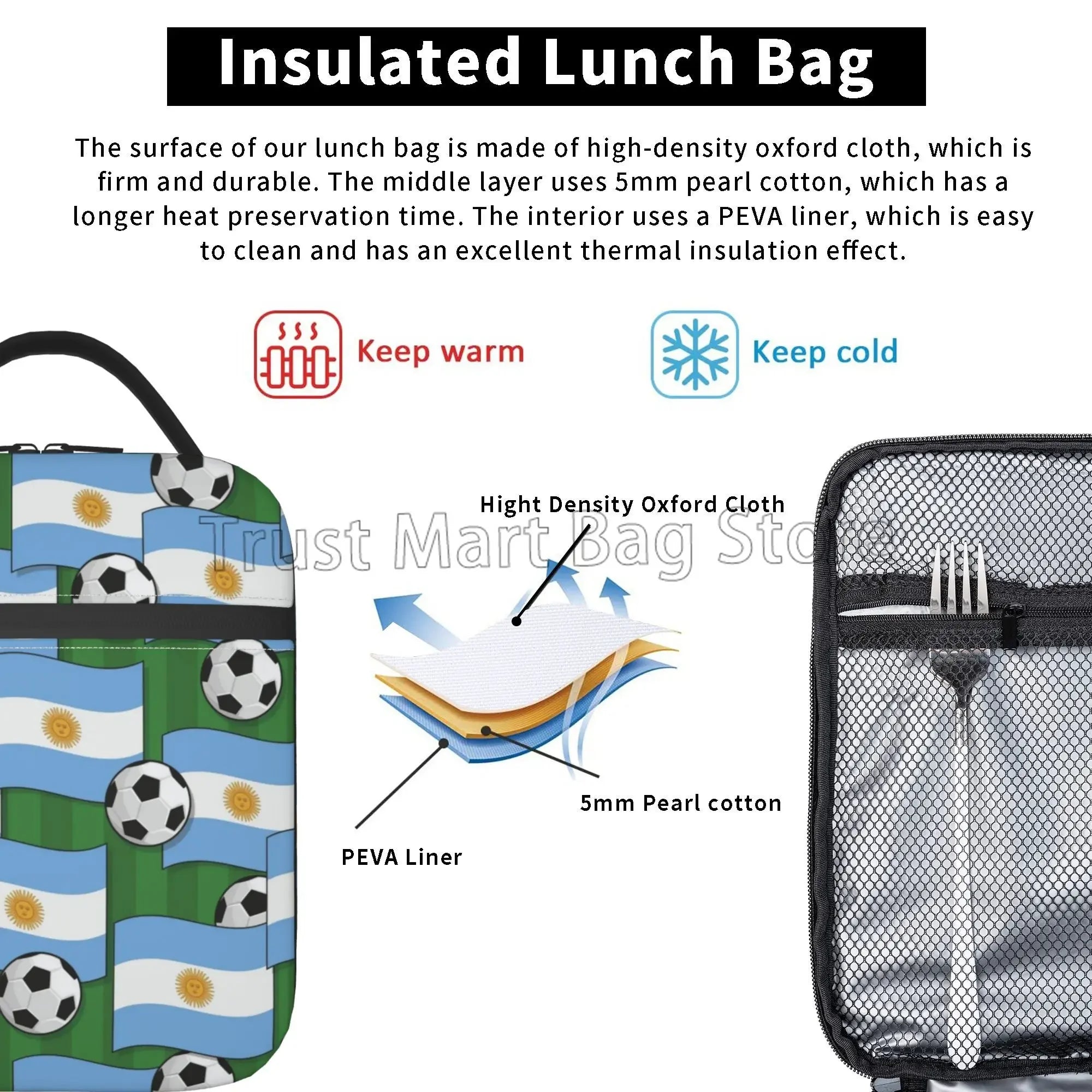 Argentina Flag Insulated Lunch Bag – Waterproof Thermal Bento Cooler Tote | Portable Reusable Picnic Lunch Box