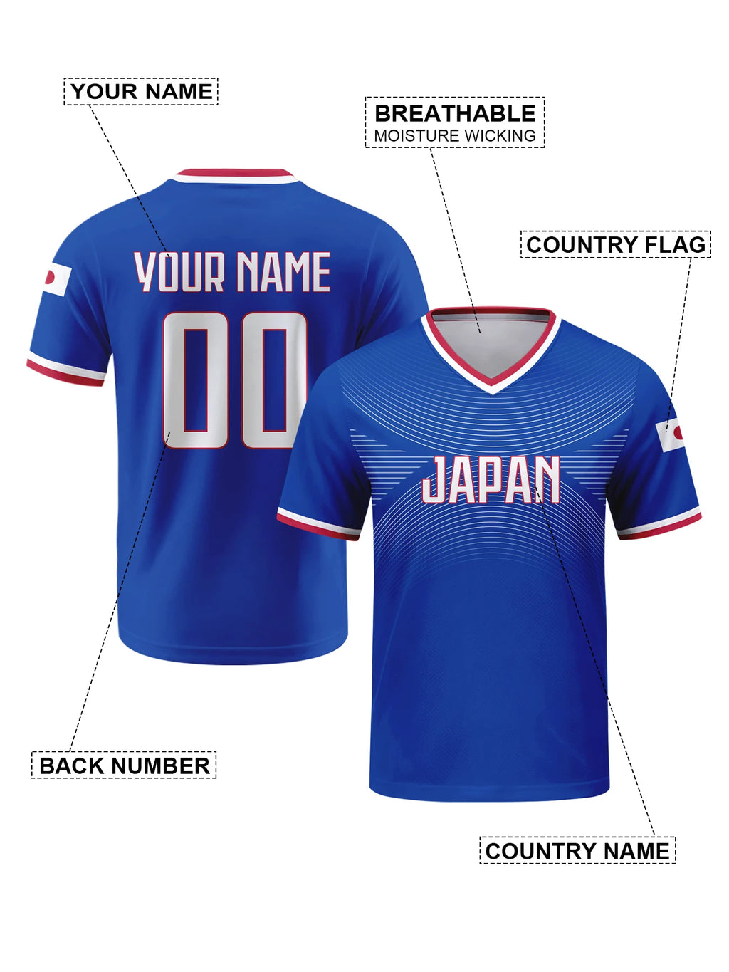 Custom Japan Football Jersey Personalized with Name Number V-neck Soccer National Team Shirt for Men Youth Women